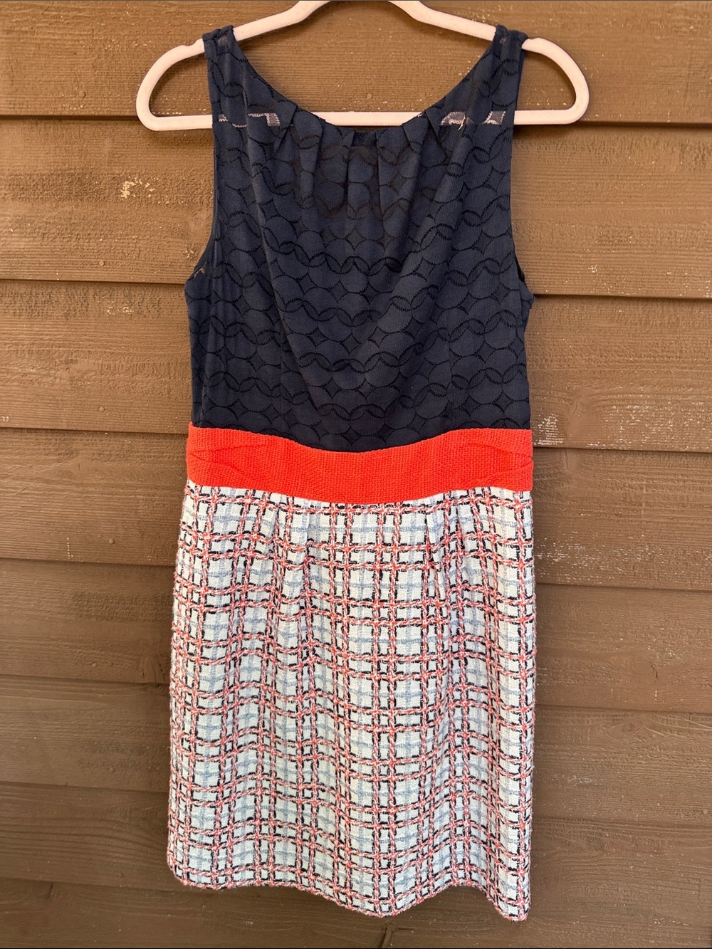 Milly Navy Lace-Trim Dress with Coral Band size 12